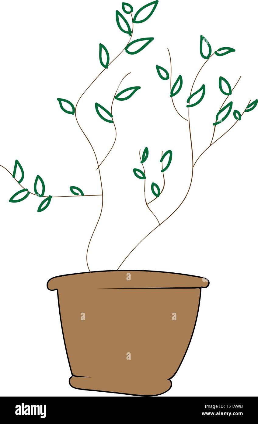 Die Kunst einer braunen irdenen Topf mit ovalen grünen Blätter vector Farbe, Zeichnung oder Abbildung Stock Vektor