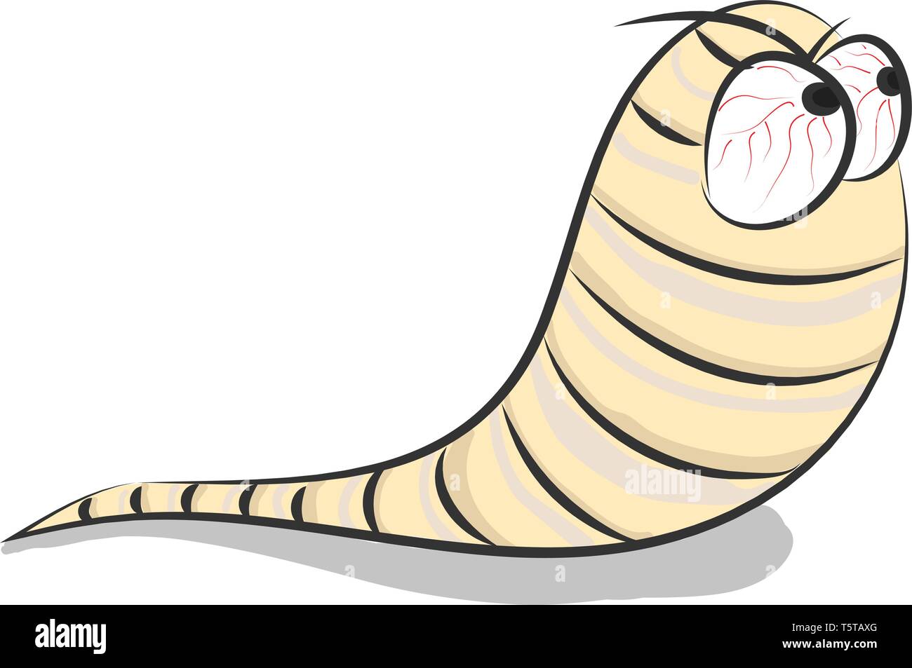 Eine Pfirsichfarbene cartoon Wurm mit seinen Körper segmentiert, wie Schwarz-bunten Streifen Antennen hat und zwei Ausbauchende Augen mit der Hand rot Nerven vertreten Ve Stock Vektor