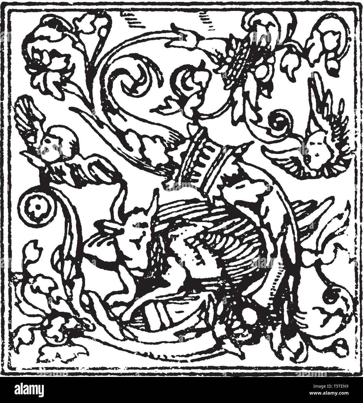 Ein Buchstabe S in Renaissance, vintage Strichzeichnung oder Gravur Abbildung Stock Vektor