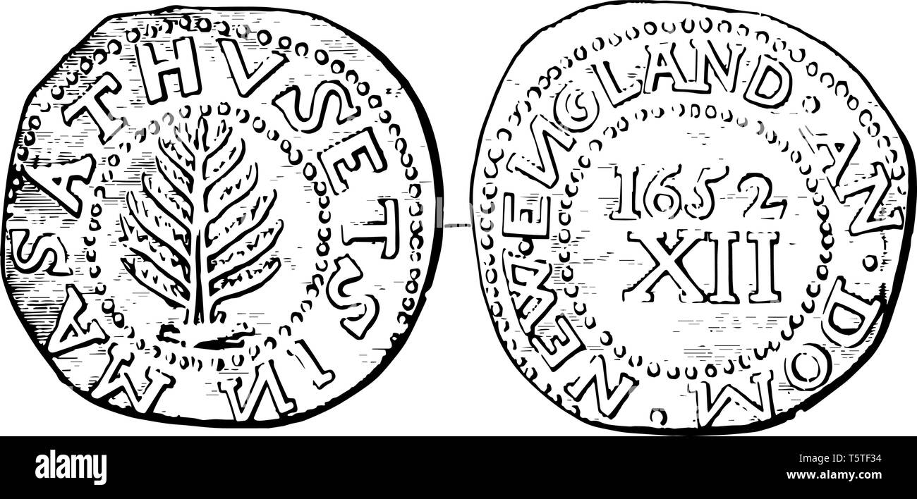 Münzen wurden in Stückelungen von 3 und 6 Pence und 1 Schilling ausgestellt. Mittlerer Teil der Münze zeigt eine Pinie, vintage Strichzeichnung oder Gravur krank Stock Vektor