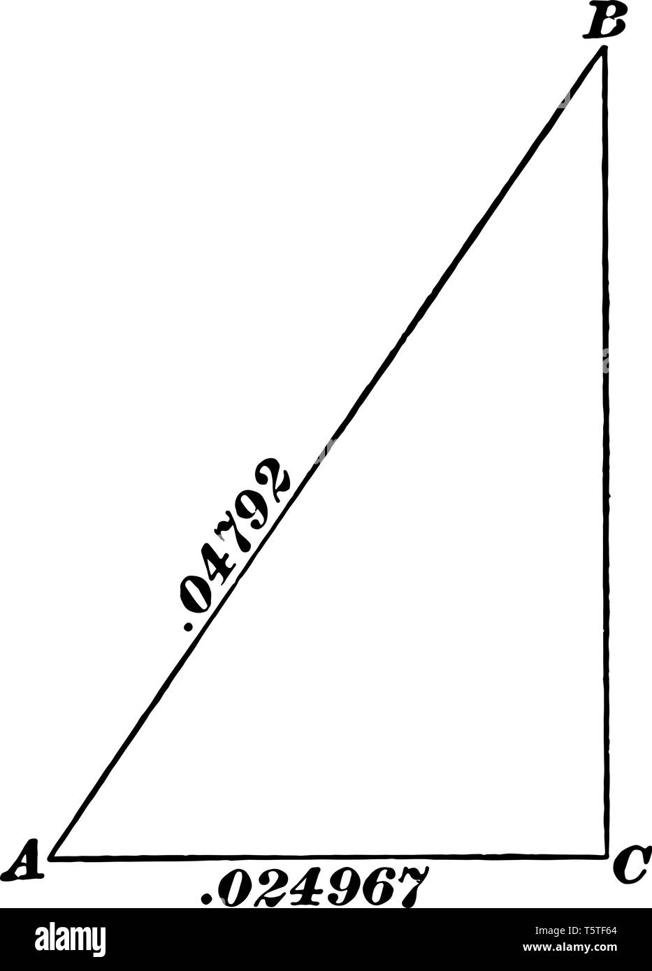 Dieses Bild zeigt das rechte Dreieck, das eine Seite von 0.24967. Die andere Seite des Dreiecks ist die Hypotenuse, hat die Länge von 0.4792, vint Stock Vektor