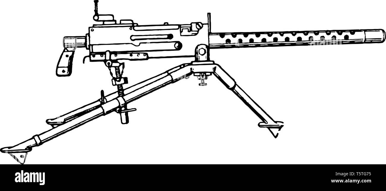 Browning Machine Gun wurde als leichte Infanterie, vintage Strichzeichnung oder Gravur Abbildung verwendet. Stock Vektor