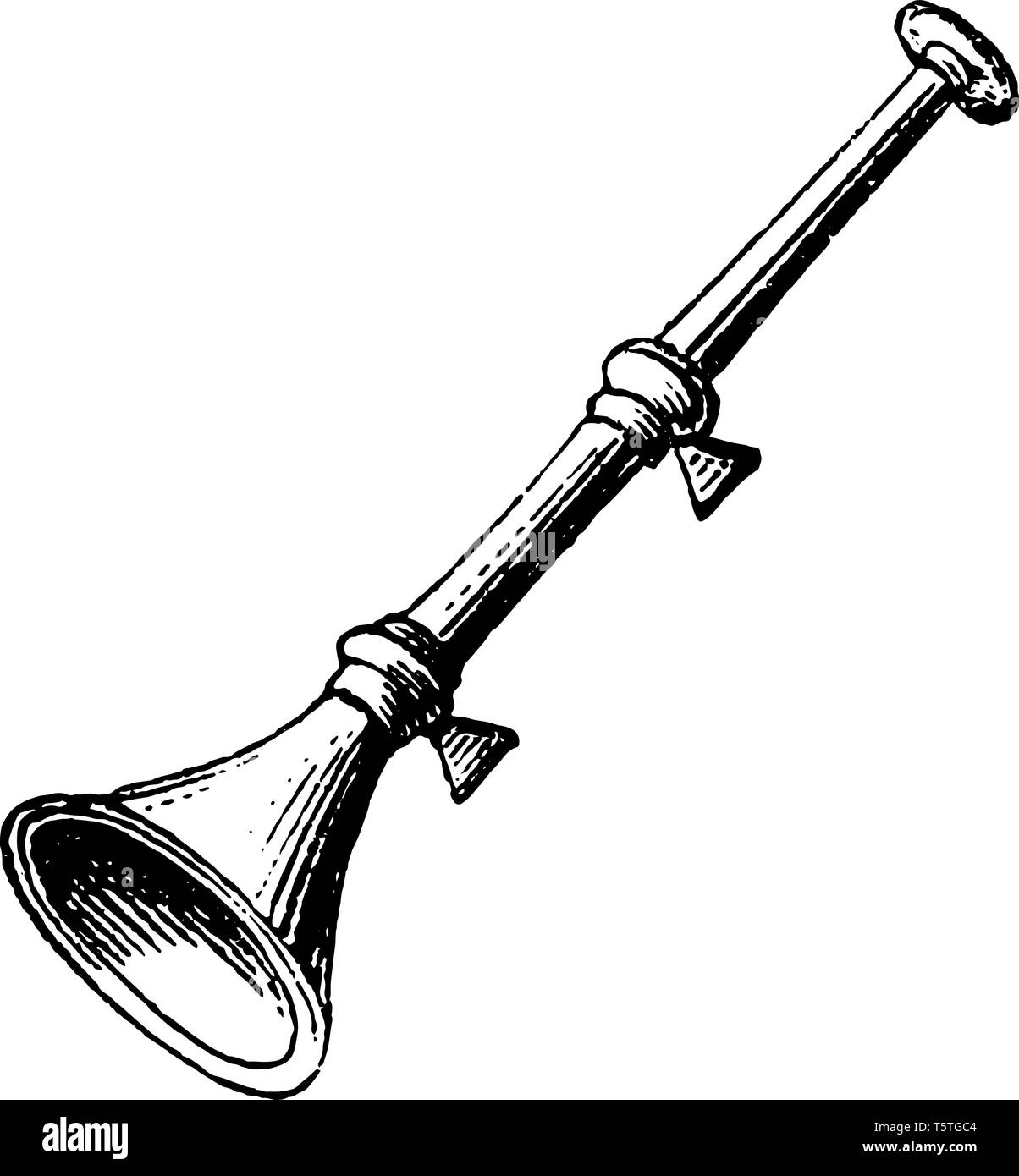Chatzozerah wird im Allgemeinen gedacht eine gerade Trompete, vintage Strichzeichnung oder Gravur Abbildung. Stock Vektor Chatzozerah wird im Allgemeinen gedacht eine gerade Trompete, vintage Strichzeichnung oder Gravur Abbildung. Stock Vektor