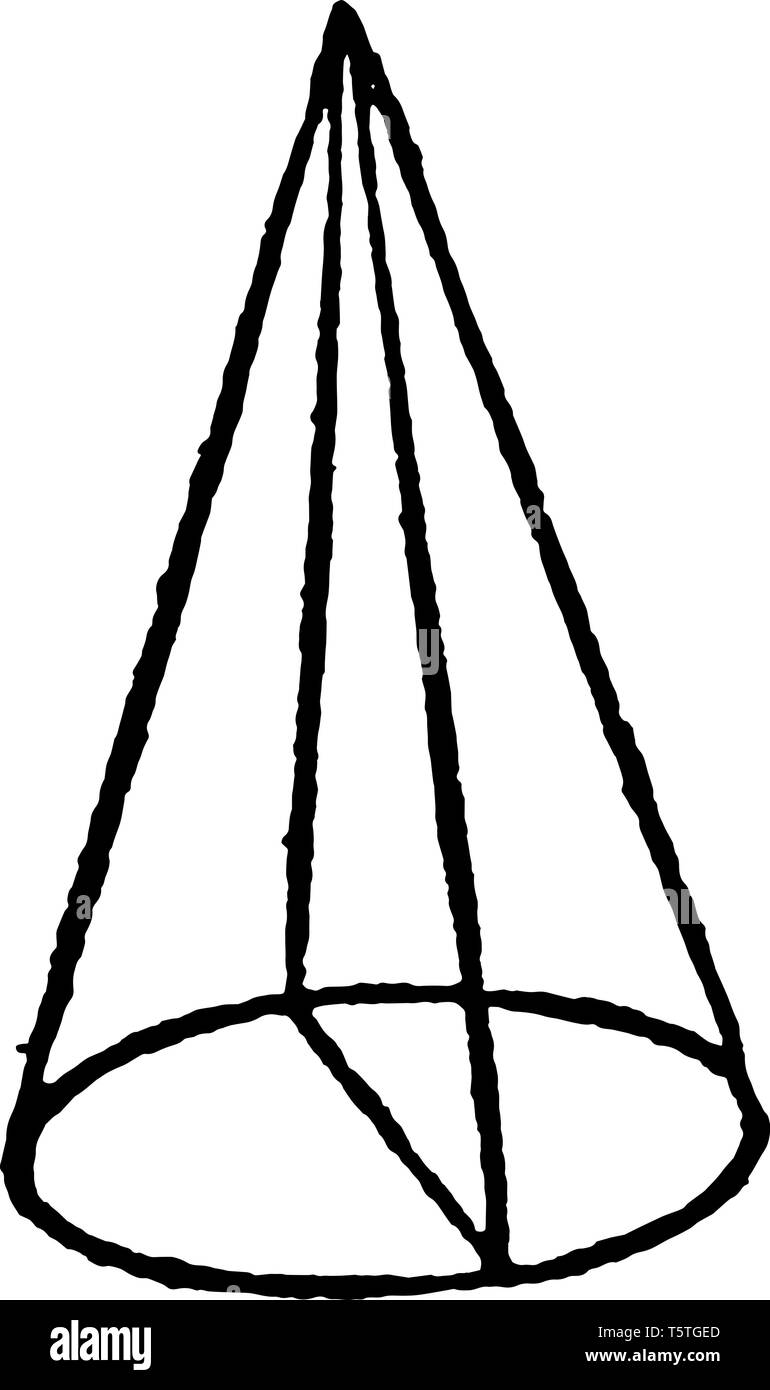 Das Flugzeug überquert die Ausgeschabt Kegel durch die Vertex, der Querschnitt der schneidende Linien, vintage Strichzeichnung oder Gravur Abbildung. Stock Vektor