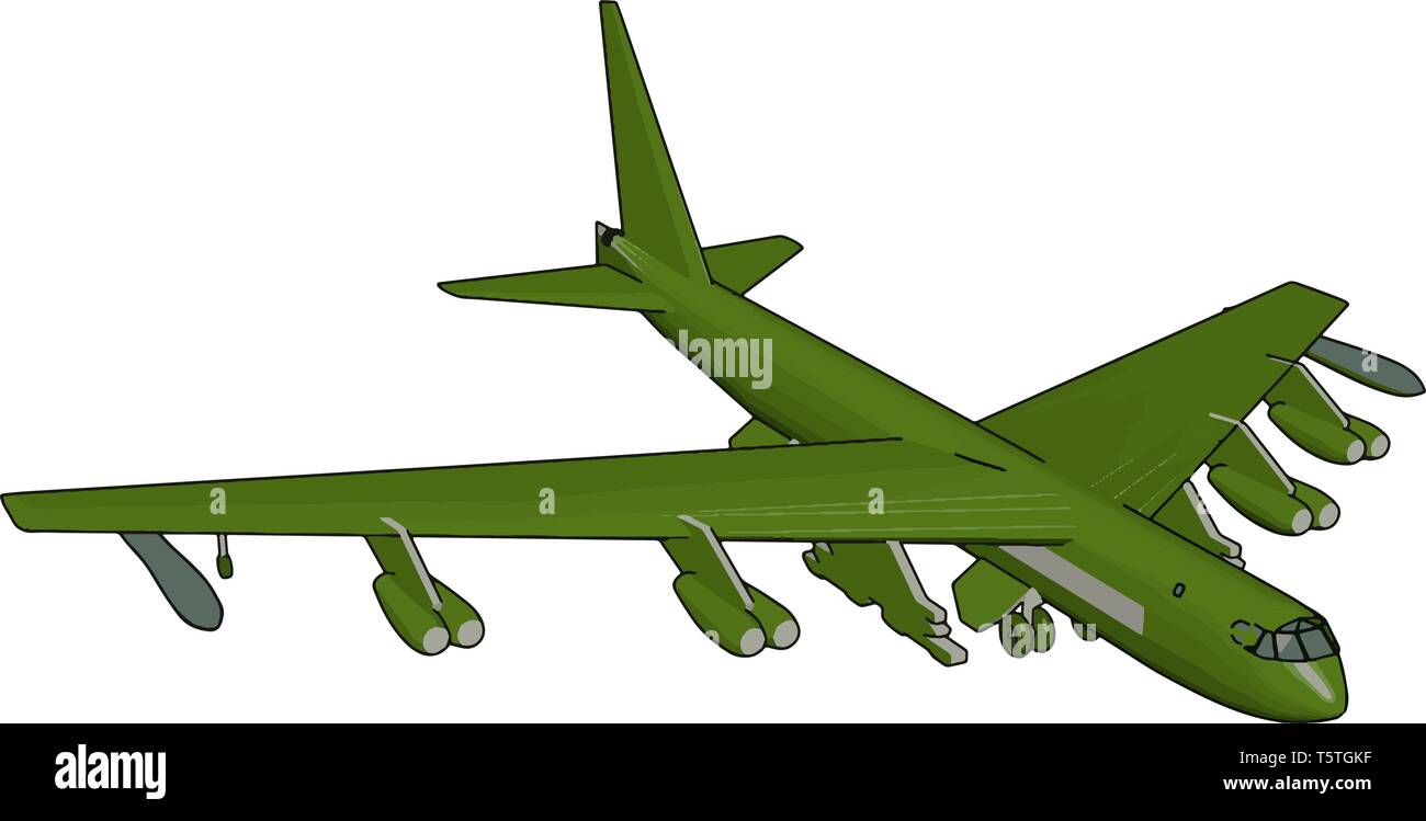 Grüne Militär Flugzeug mit Raketen Vector Illustration auf weißem Hintergrund Stock Vektor