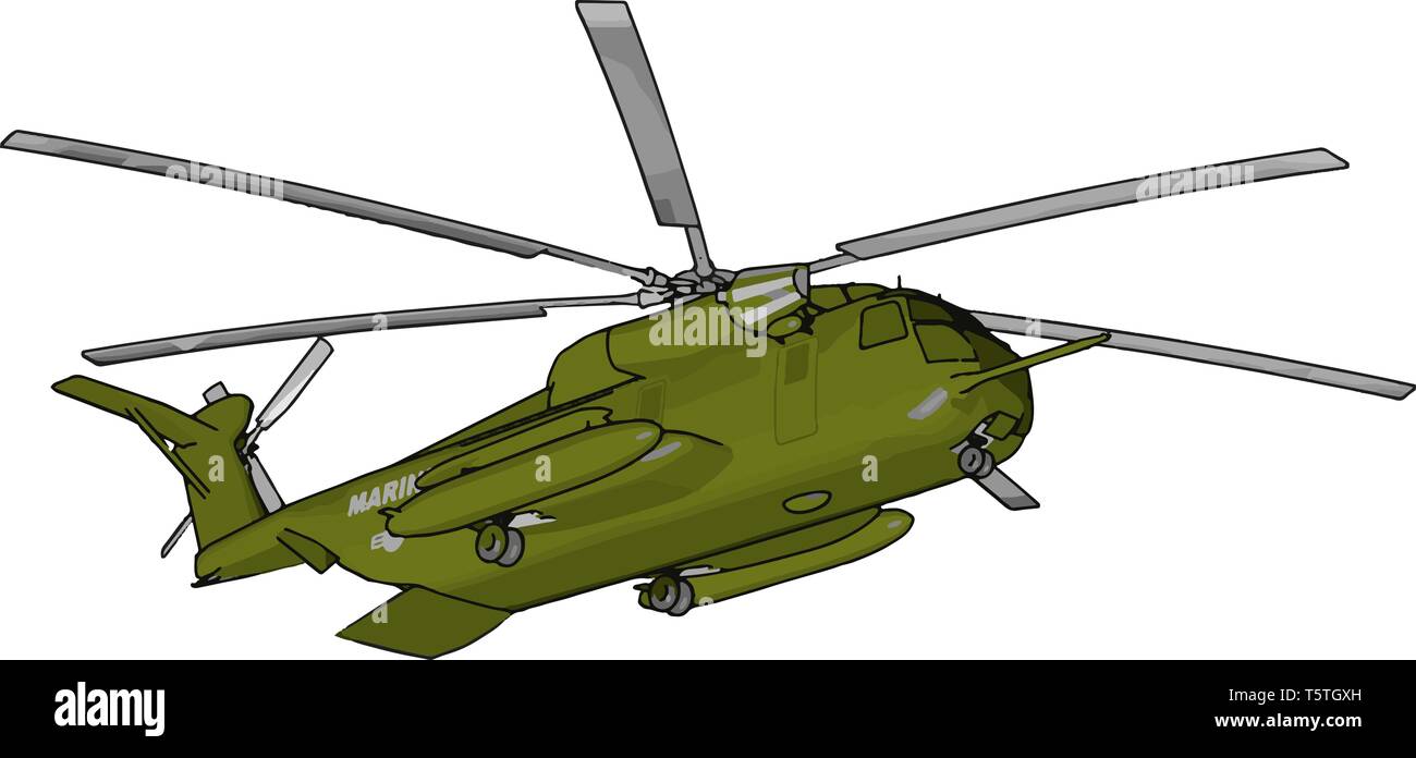 3D-Vektor Illustration auf weißem Hintergrund eines grünen Militärhubschrauber Stock Vektor