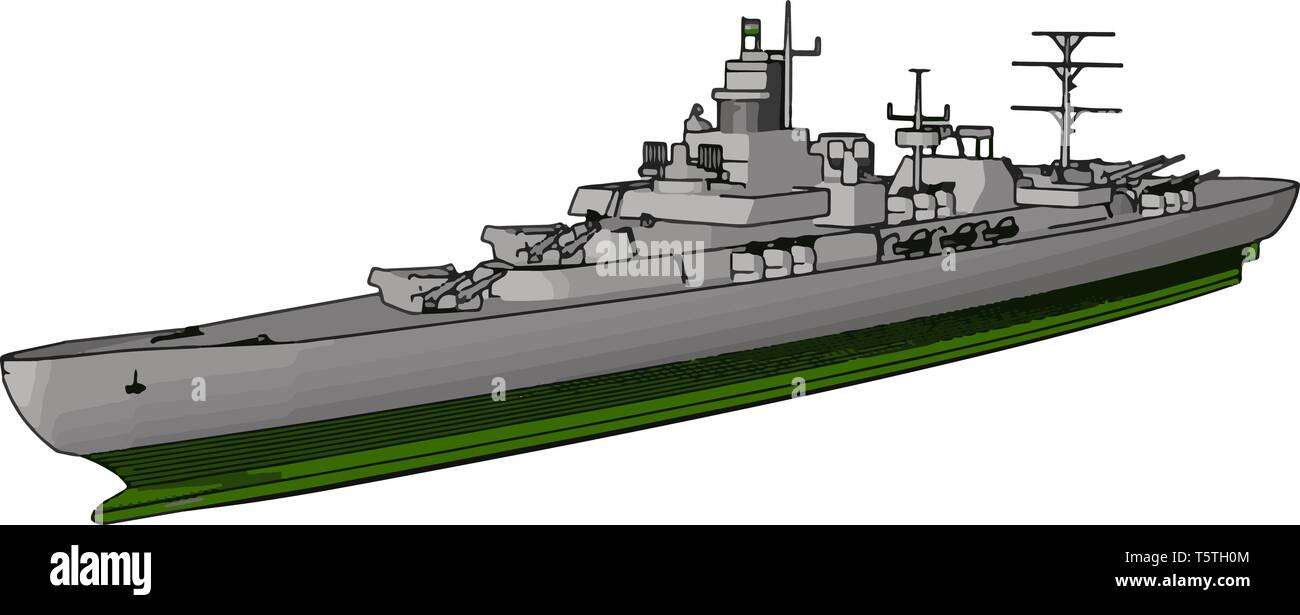 3D-Vektor illustration Seitenansicht eines militärischen Krieg Schiff auf weißem Hintergrund Stock Vektor