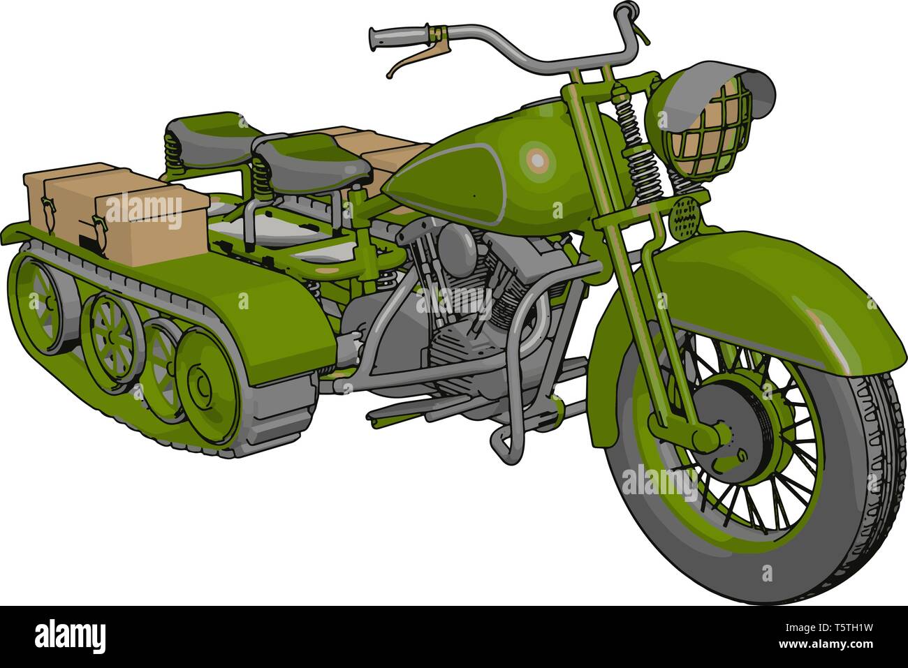 3D-Vektor Illustration auf weißem Hintergrund eines militärischen Motorrad mit Caterpillar tracks Stock Vektor