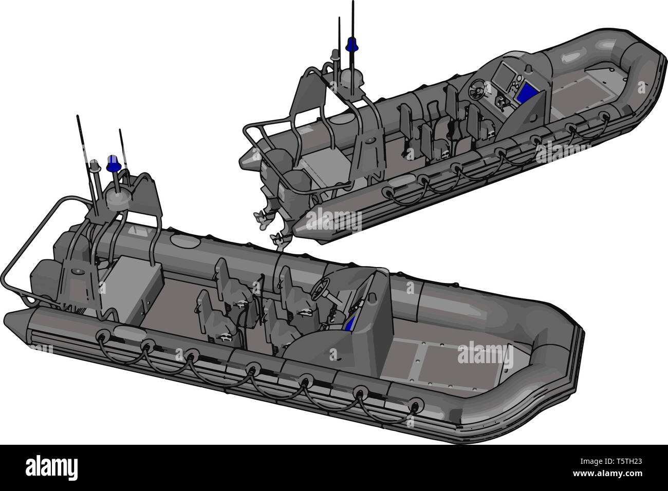 3D-Vektor Illustration auf weißem Hintergrund von zwei militärischen aufblasbare Boote Stock Vektor