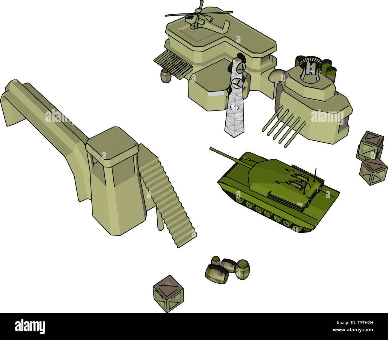 3D-Vektor Illustration auf weißem Hintergrund einer Militärbasis Stock Vektor