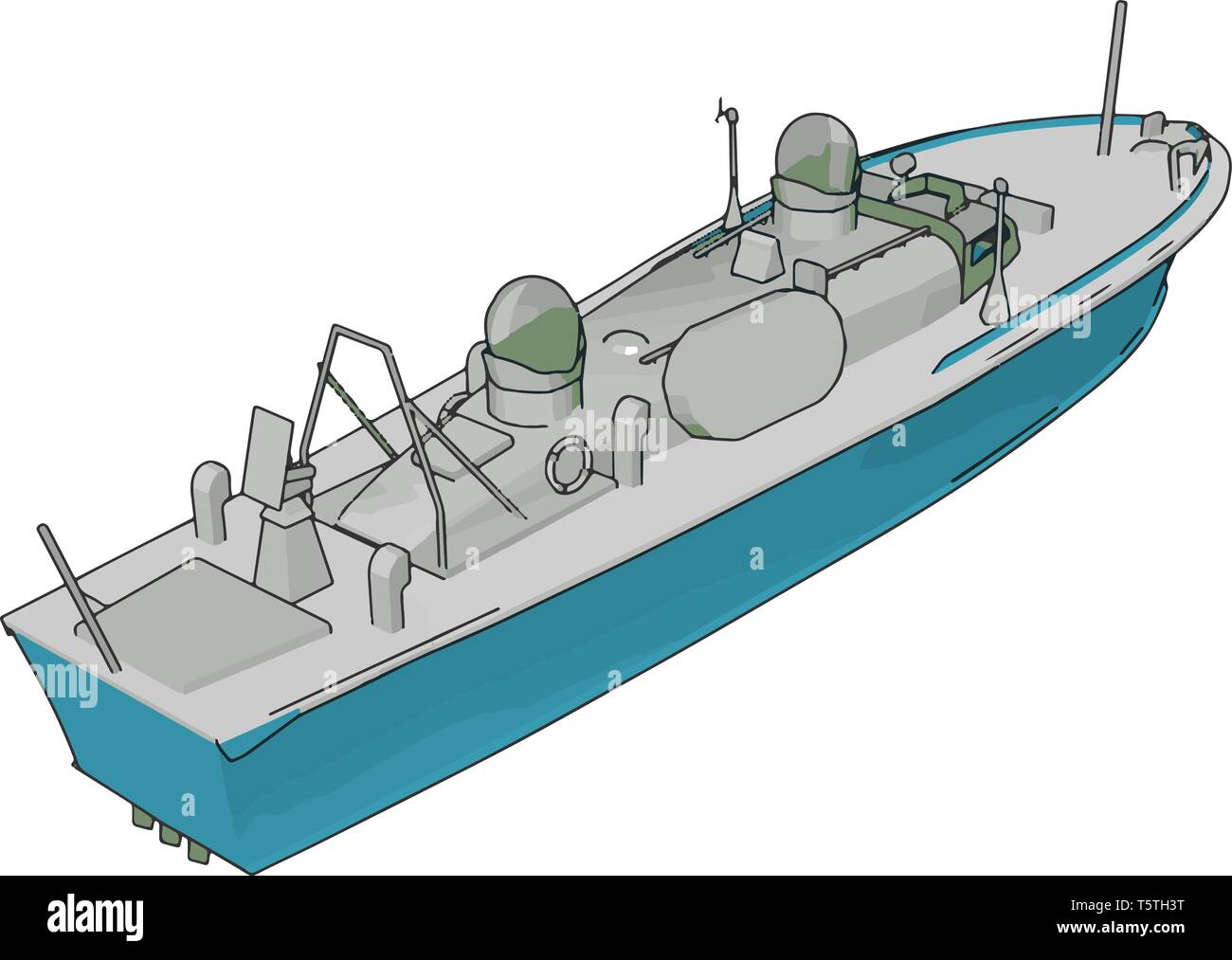 Einfachen vektor Illustration eines blauen und grauen Schiff der Marine White baclground Stock Vektor