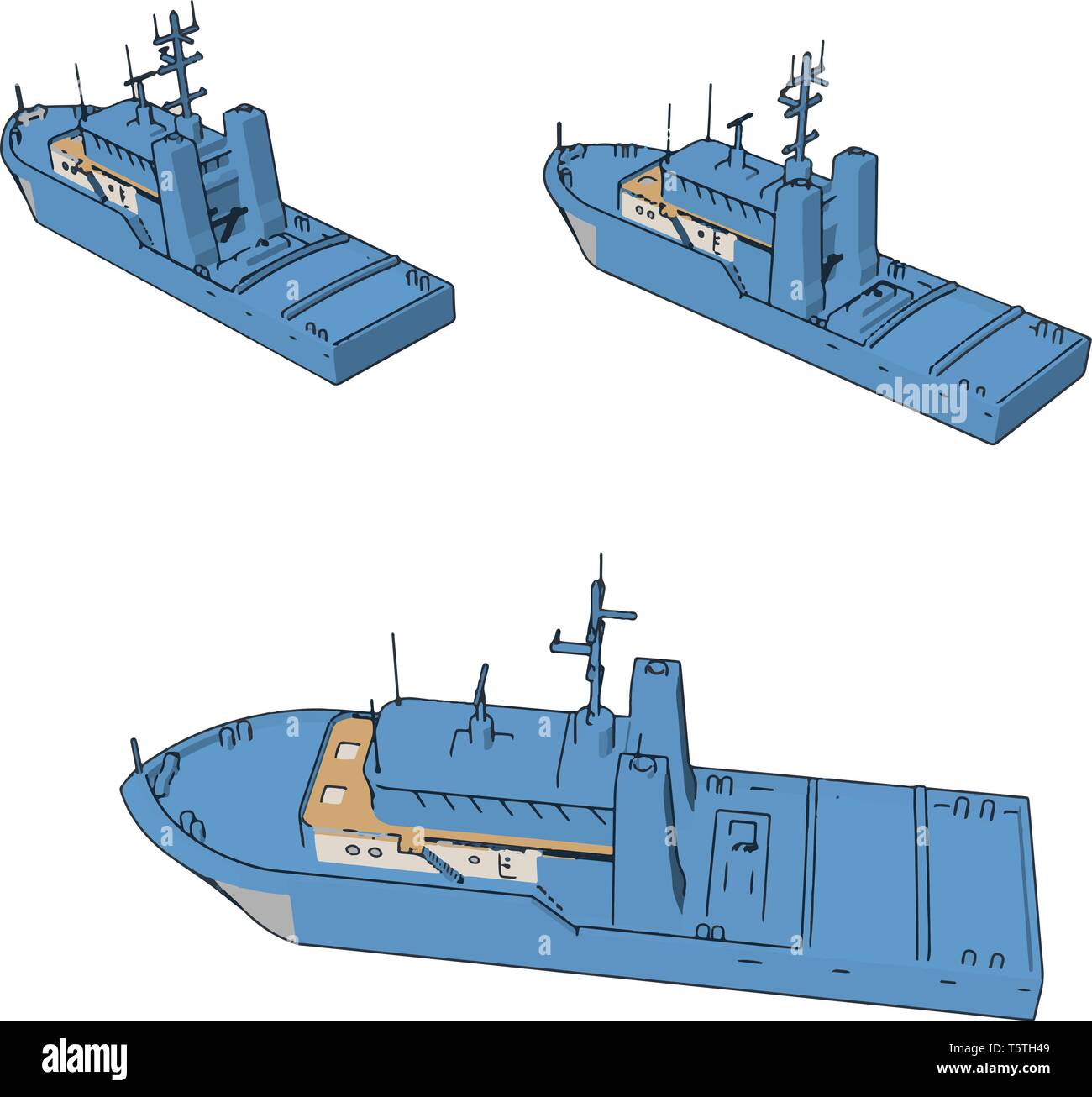 Einfache Cartoon von drei Blue Navy Schlacht Schiffe Vector Illustration auf weißem Hintergrund Stock Vektor