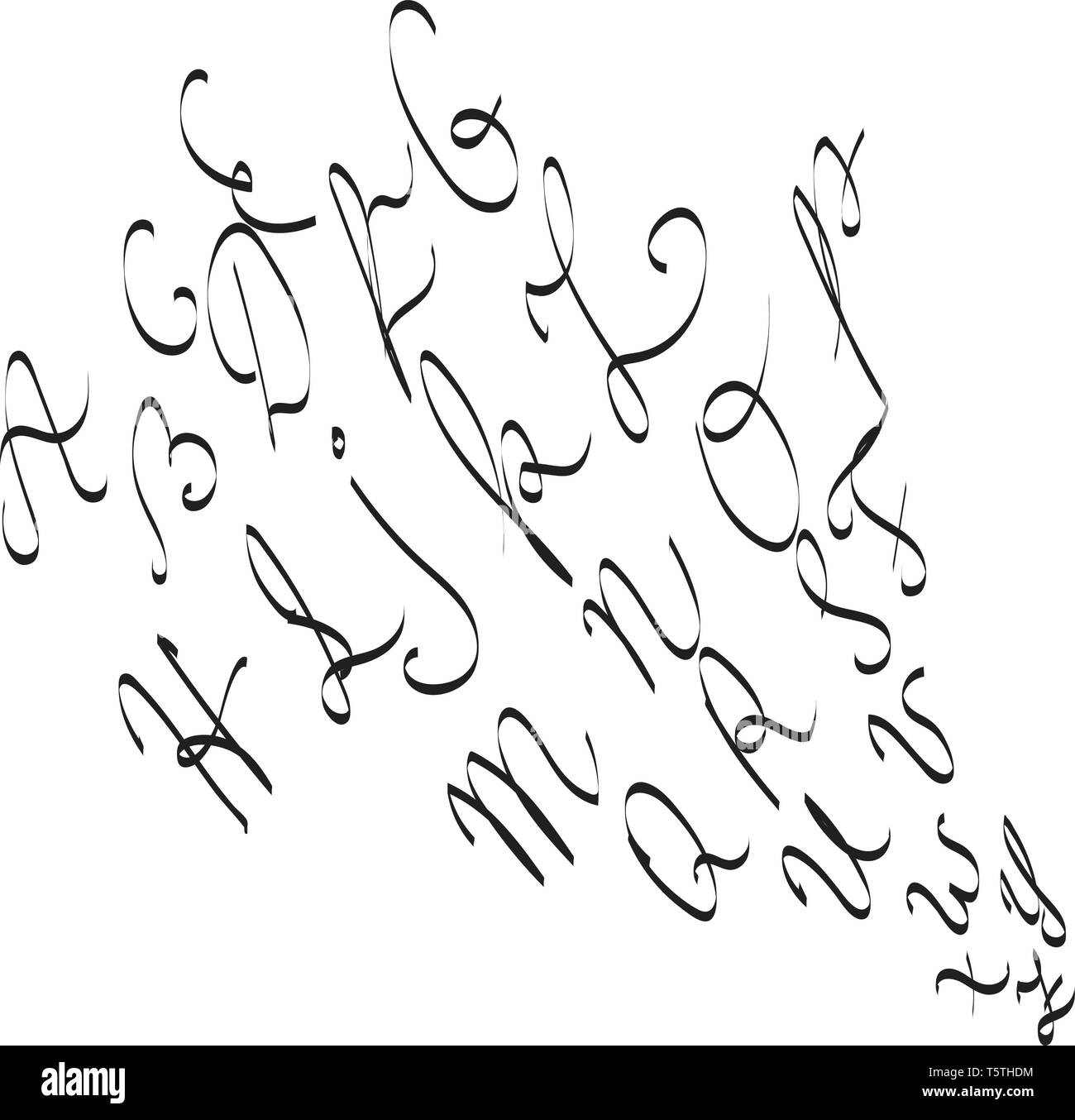 Eine Reihe von 25 Buchstaben in der Farbe schwarz vector Farbe, Zeichnung oder Abbildung geschrieben Stock Vektor