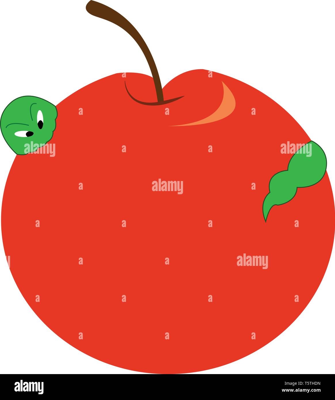 Ein roter Apfel, die eine grüne Wurm vector Farbe, Zeichnung oder Abbildung Stock Vektor
