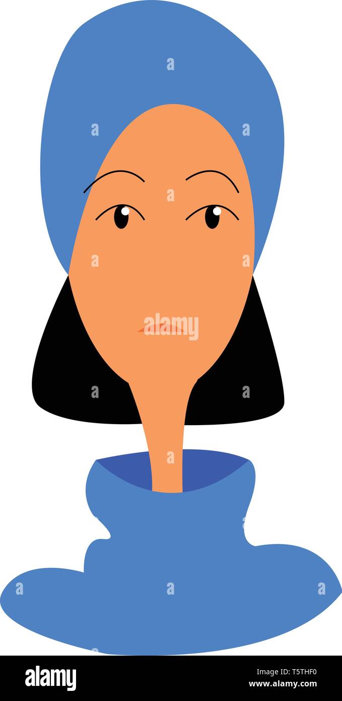 Eine Frau mit schwarzen Haaren und langen Hals trägt einen blauen Kopftuch vector Farbe, Zeichnung oder Abbildung Stock Vektor