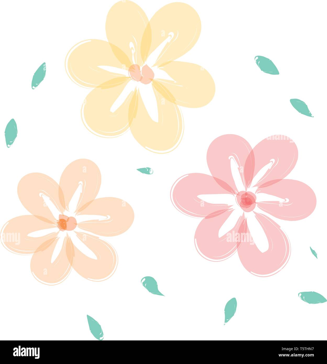 Eine Zeichnung von drei gelbe Blüten mit Blättern um es Vektor Farbe, Zeichnung oder Abbildung Stock Vektor