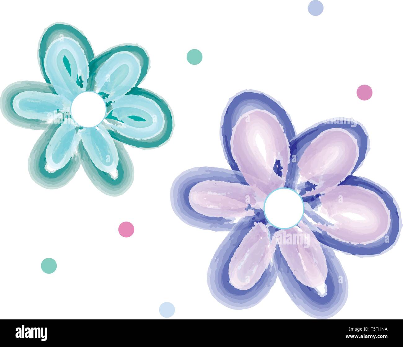 Zwei 5 blättrige Blüten das blau-grüne Farbe der Zeichnung oder Illustration Vektor Stock Vektor
