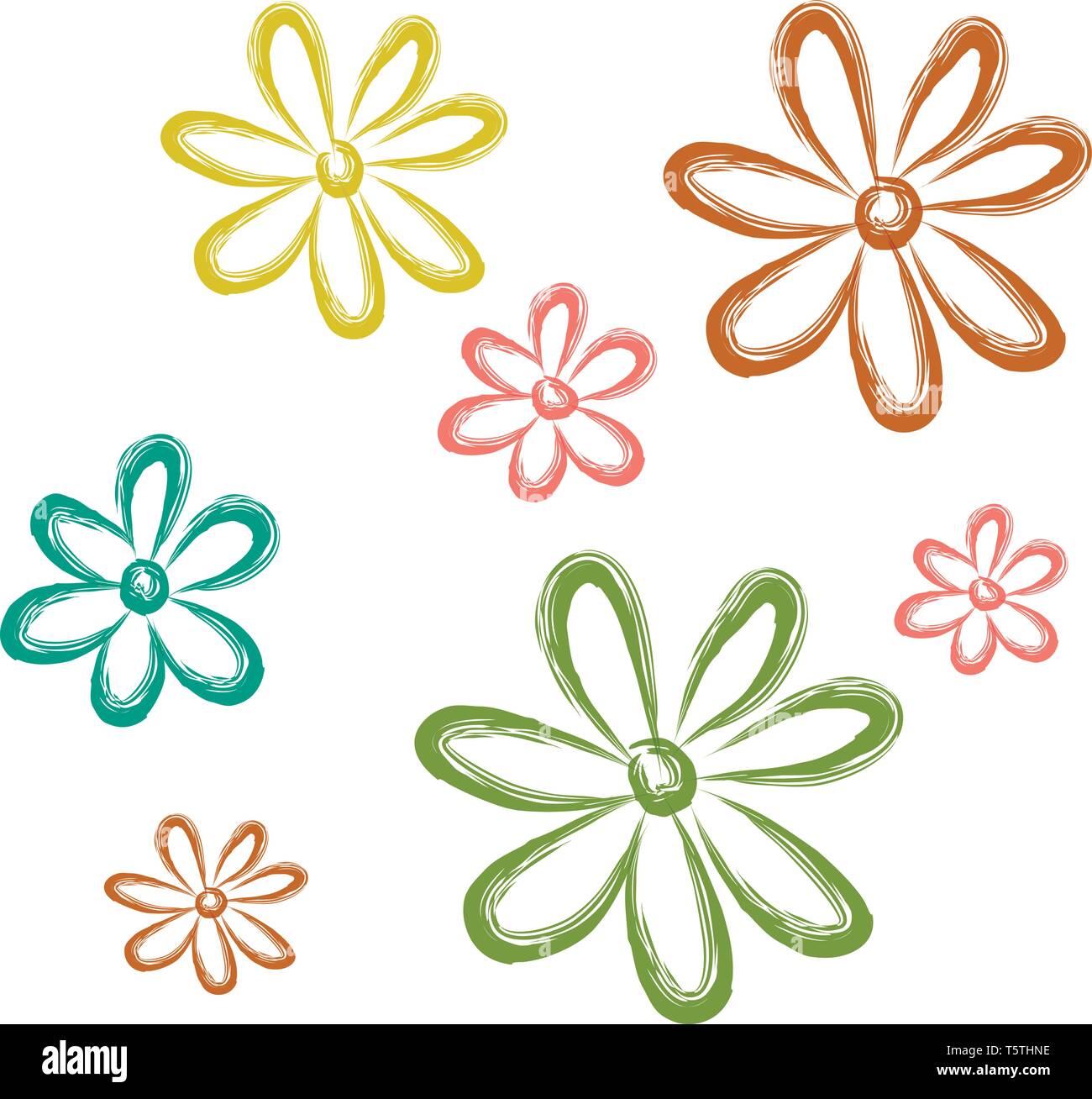 Eine Zeichnung von Aster Blüten in verschiedenen Farben: gelb, grün und rot vector Farbe, Zeichnung oder Abbildung Stock Vektor