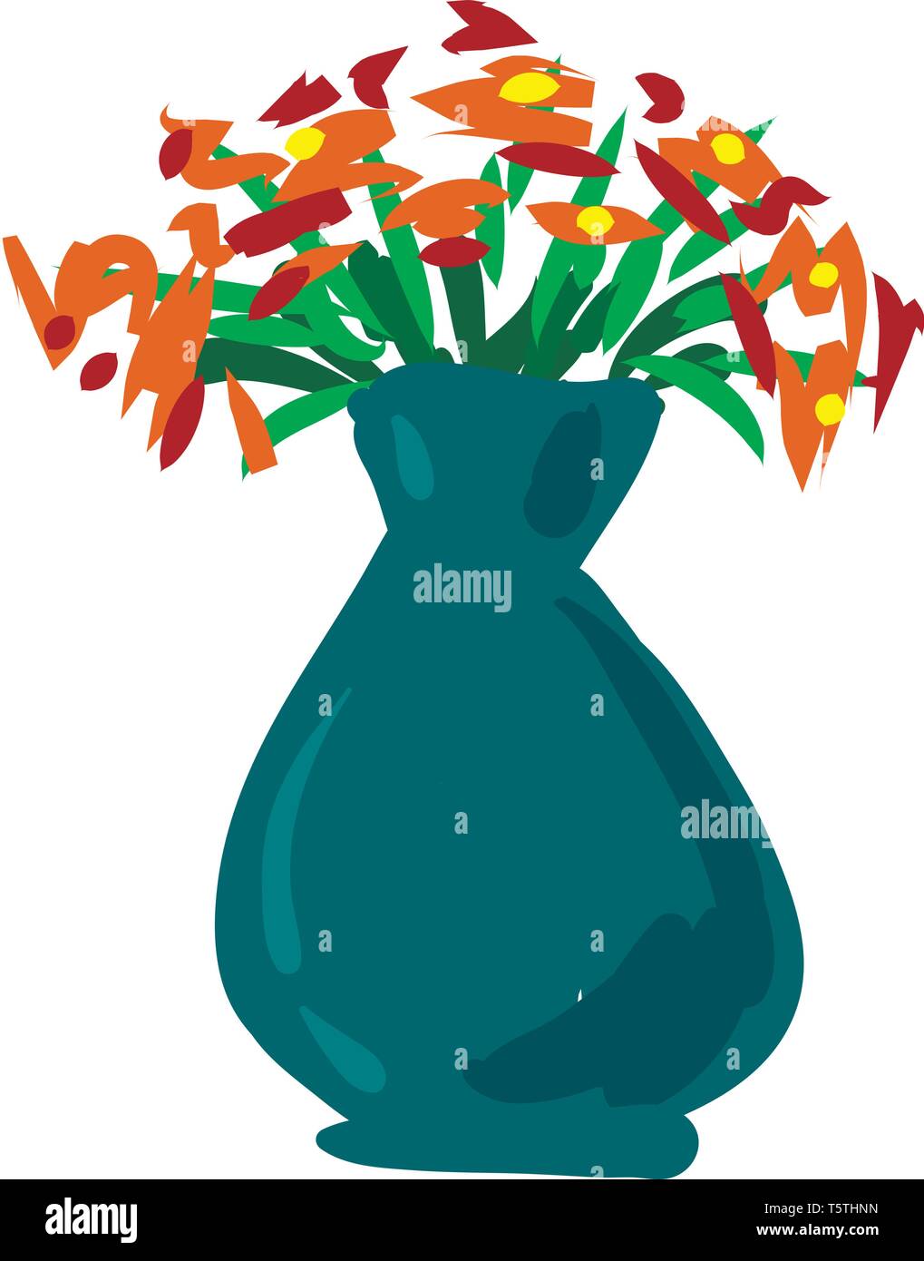 Ein Bild von mehreren Blumen Topfpflanzen in eine grüne Vase vector Farbe, Zeichnung oder Abbildung Stock Vektor