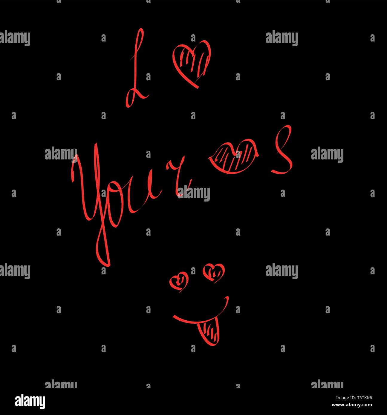 Ein Plakat mit Formulierungen für Valentine als ich deine Lippen Liebe mit einer Zunge heraus hängen Emoji über einen schwarzen Hintergrund vector Farbe, Zeichnung oder Abbildung Stock Vektor