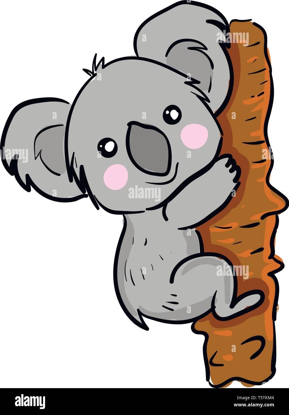 Einen Sussen Kleinen Cartoon Koala Nach Oben Klettern Den Baum Mit Einem Breiten Lacheln Auf Seinem Gesicht Vector Farbe Zeichnung Oder Abbildung Stock Vektorgrafik Alamy