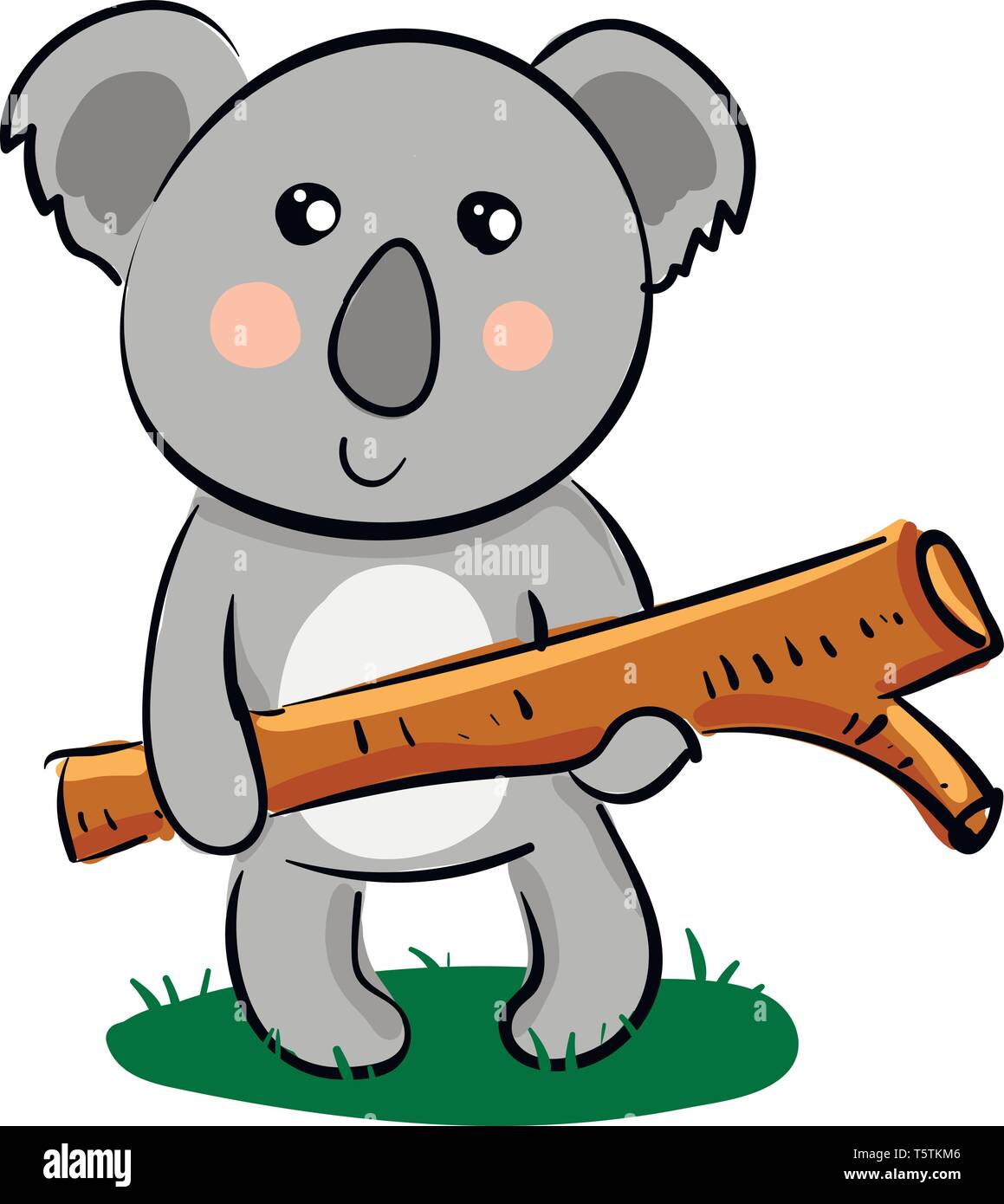 Einen süßen kleinen Cartoon Koala Holding ein Stück Holz Holz drückt Trauer vector Farbe, Zeichnung oder Abbildung Stock Vektor