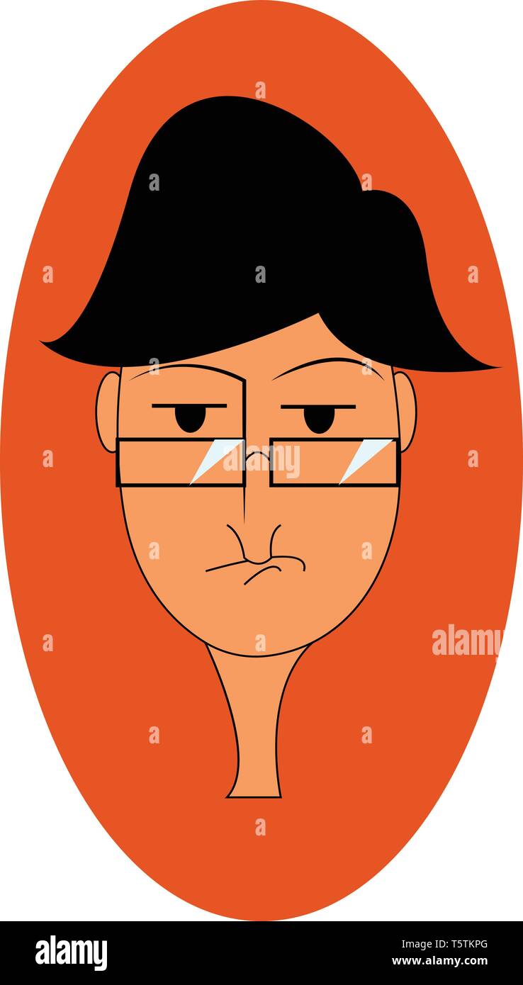 Ein Portrait eines Jungen mit Brille drückt Trauer über einen ovalen orange Hintergrund vector Farbe, Zeichnung oder Abbildung Stock Vektor