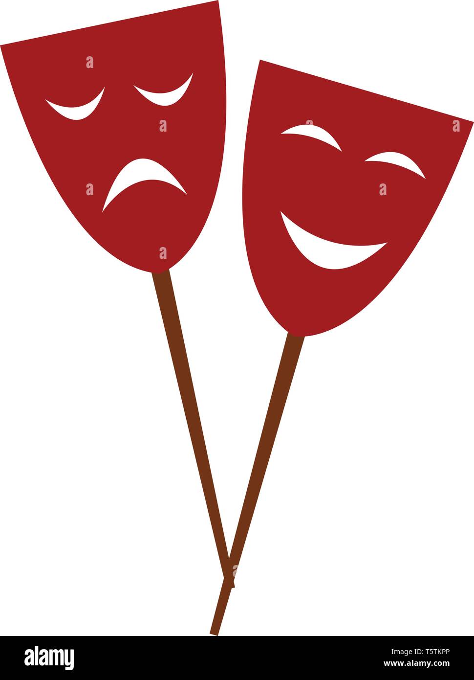 Zwei rot gefärbten Faschingsfeier augenmasken an einen Stock mit glücklich und traurig Ausdrücke vector Farbe, Zeichnung oder Abbildung angebracht Stock Vektor