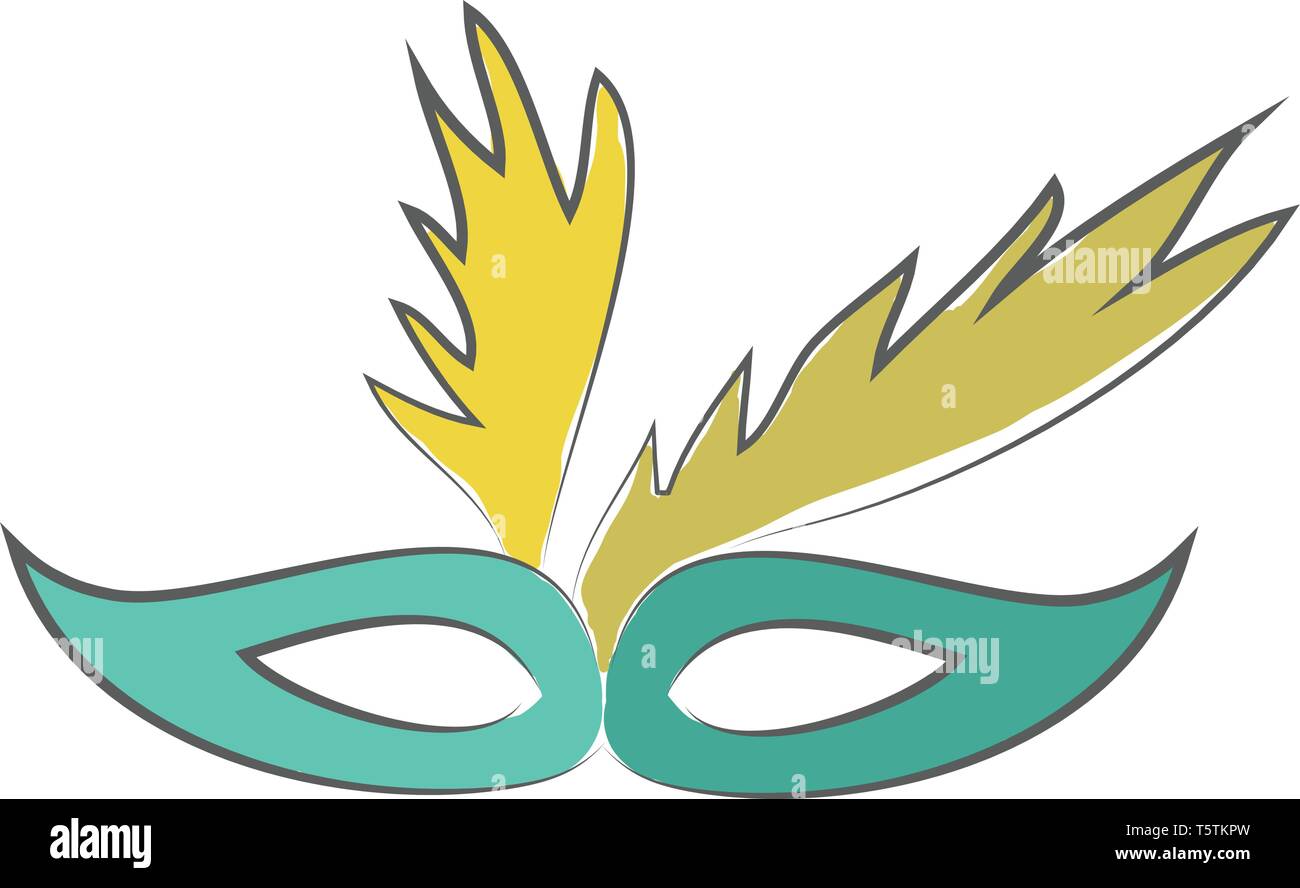 Blue Karneval Party Augenmaske mit einem gelben Federn in der Regel aus Stoff sieht elegant aus Vector Farbe, Zeichnung oder Abbildung Stock Vektor