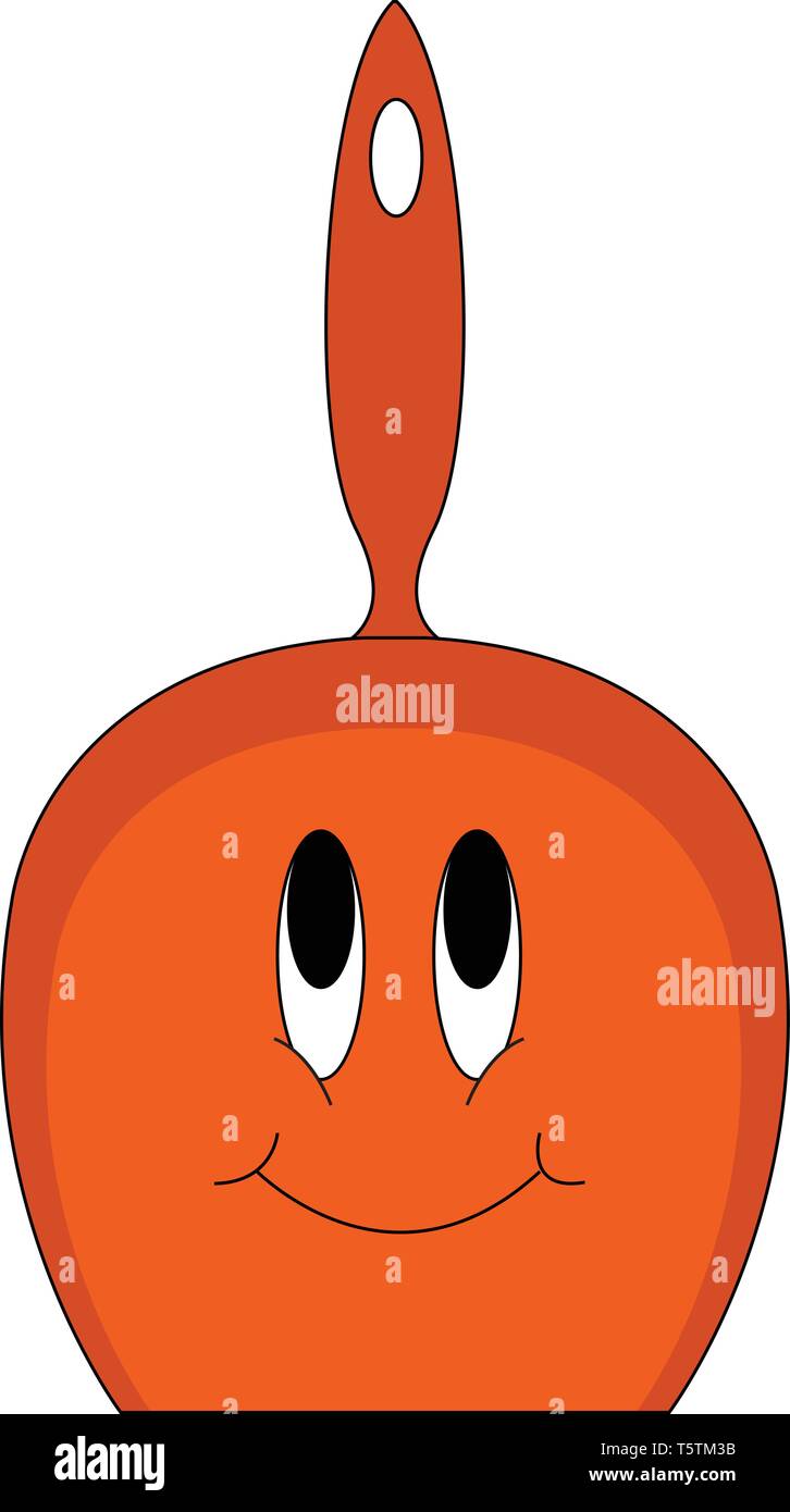 Ein lächelndes rot gefärbten Cartoon lufthutze wie ein Löffel hat einen kurzen Griff mit einem Loch auf dem Haken gehängt oder Nägel an der Wand und eine tiefe Schüssel u Stock Vektor