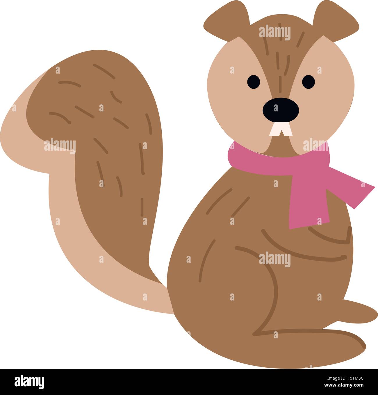 Einen süßen kleinen Cartoon squirrel in den Farben braun Farbe trägt einen rosa Schal um den Hals und hat zwei weiße Zähne ragte außerhalb geben Stock Vektor