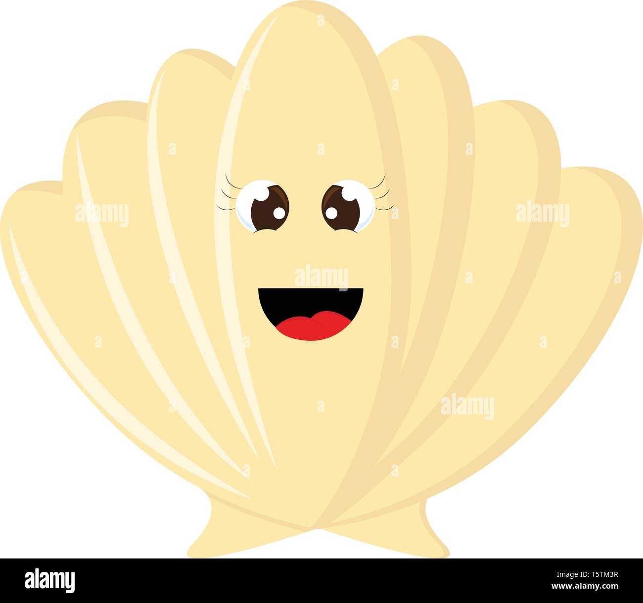 Einen braunen Clam-förmige Seashell mit großen Augen und schöne Wimpern lacht vector Farbe, Zeichnung oder Abbildung Stock Vektor