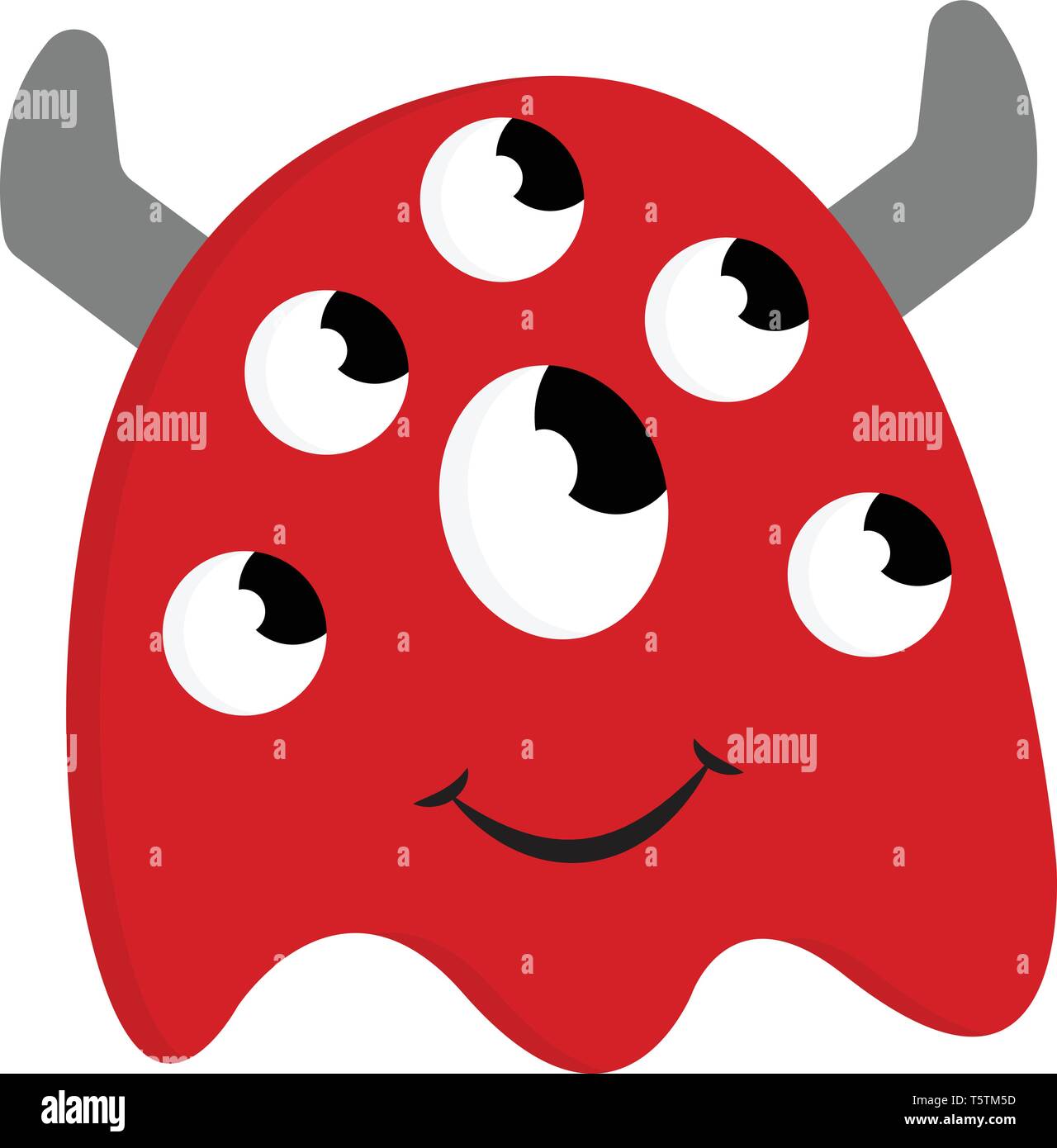 Gerne rote Monster mit vielen Augen und Graue Hörner Vector Illustration auf weißem Hintergrund Stock Vektor