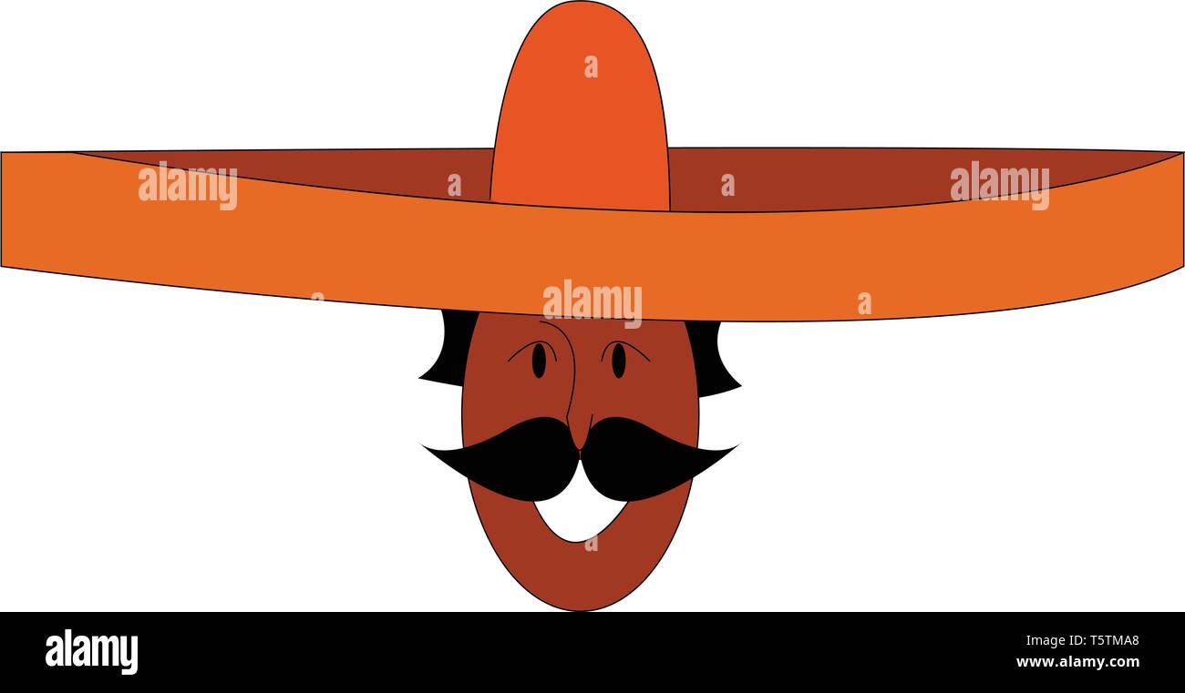 Vector Illustration auf weißem Hintergrund ofa lächelnd mexikanische mit einem großen orange Sombrero Stock Vektor
