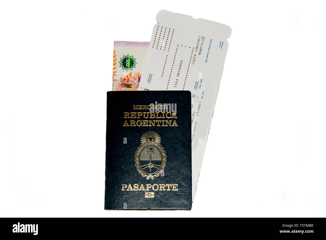 Argentinien Reisepass & Bordkarte Stockfoto
