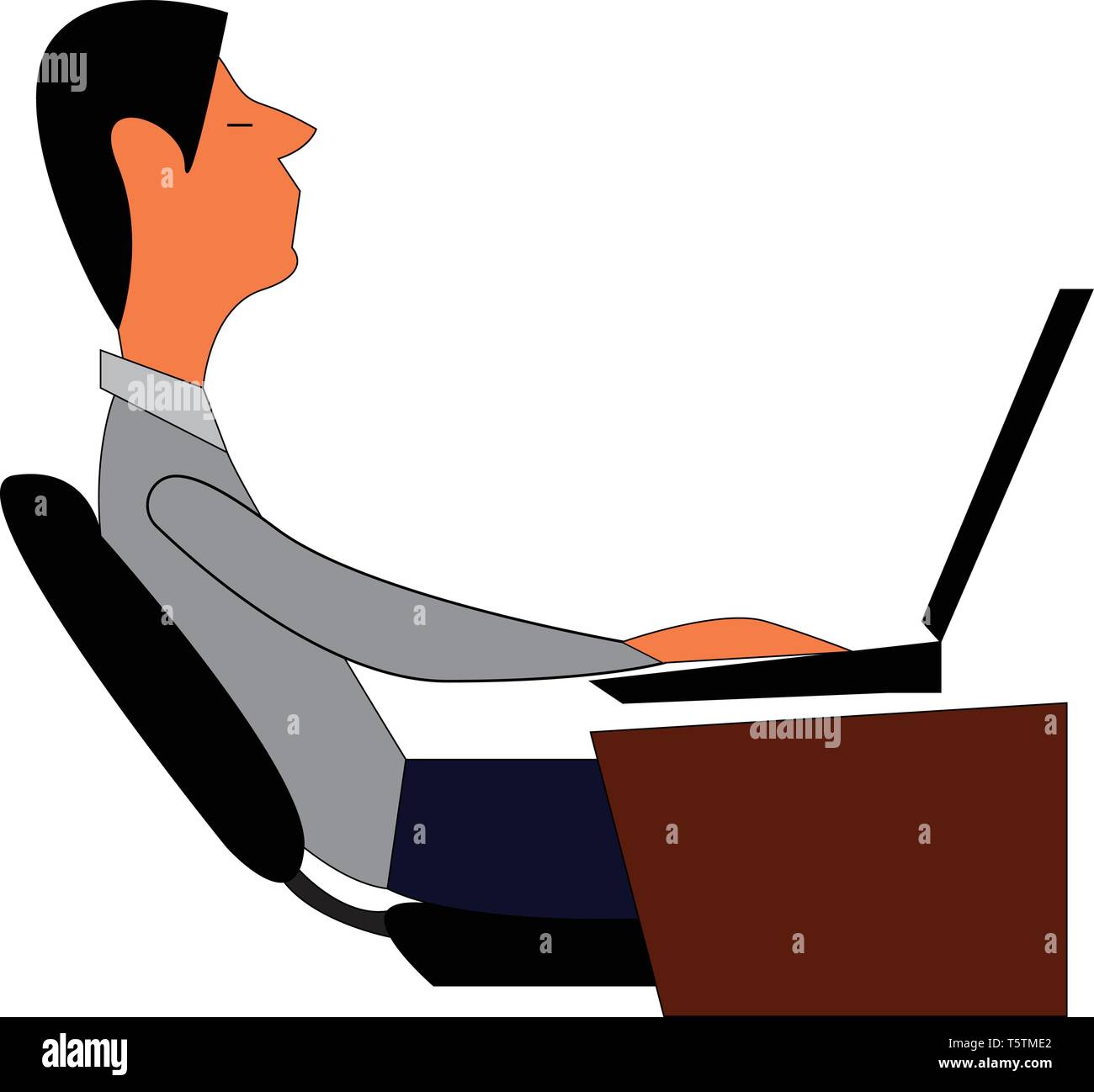 Mann auf dem Laptop an seinem Schreibtisch Abbildung drucken Vektor arbeiten auf weißem Hintergrund Stock Vektor