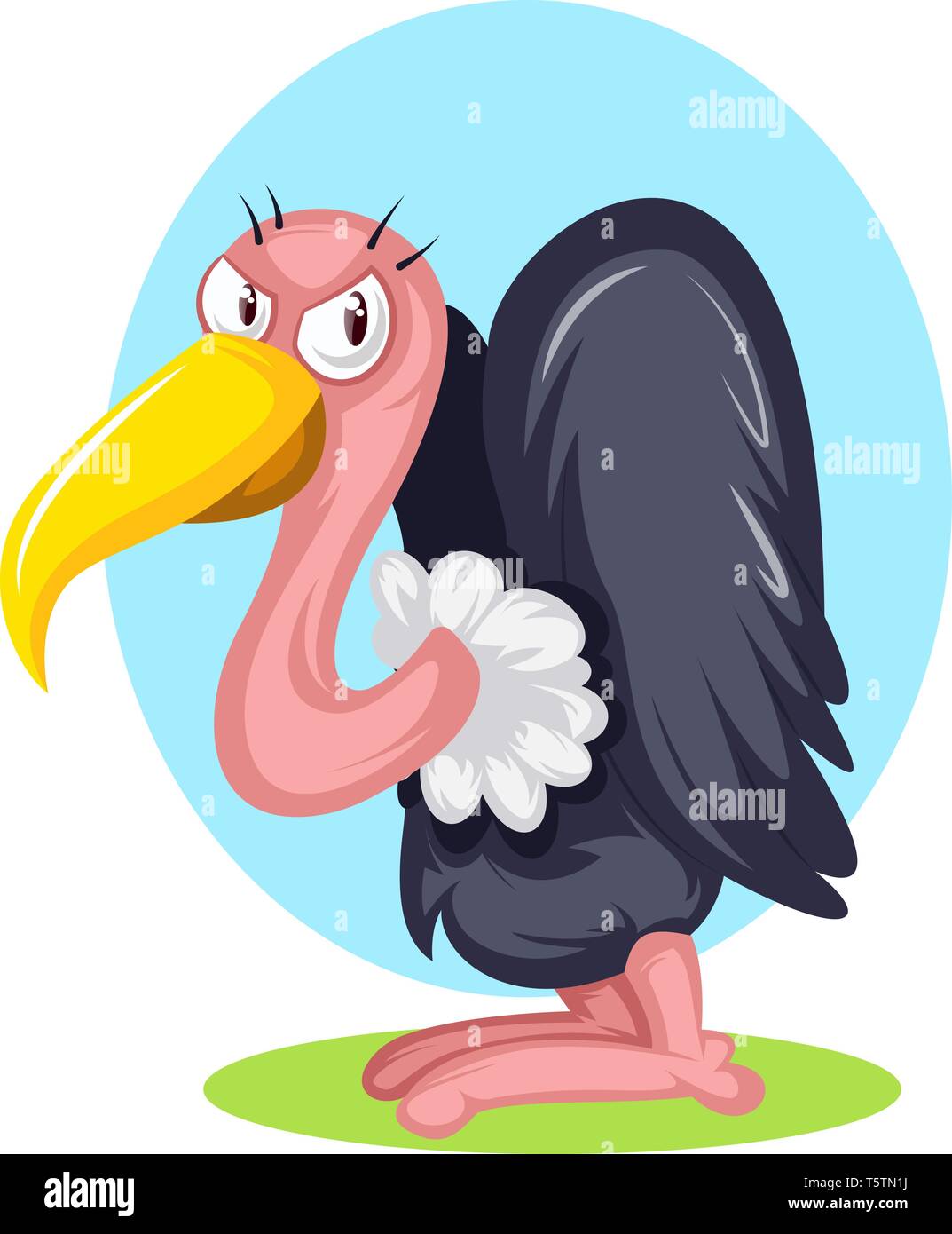 Ein Vogel in blauer Farbe Hintergrund mit weißem Hals, gelben Nase und mit schwarzen Flügeln, Vector, Farbe, Zeichnung oder Abbildung. Stock Vektor