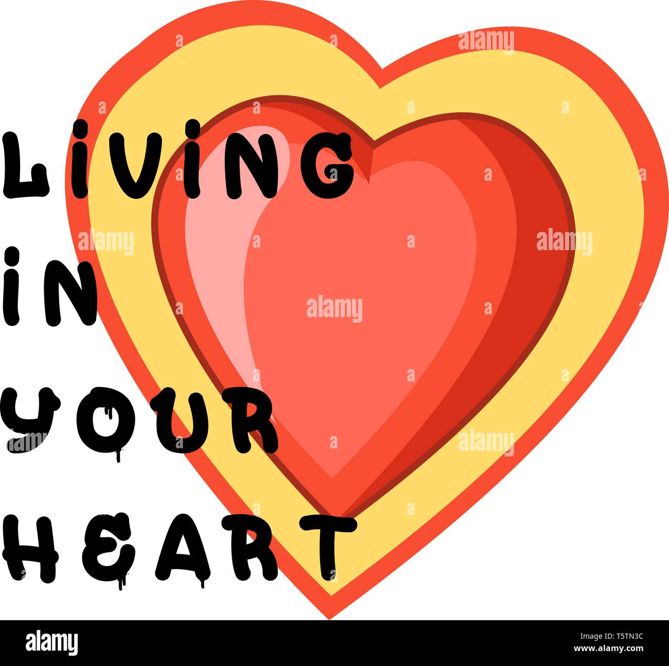 Ein rotes Herz in gelb Herz mit einem Zitat "Leben in ihrem Herzen", Vector, Farbe, Zeichnung oder Abbildung. Stock Vektor