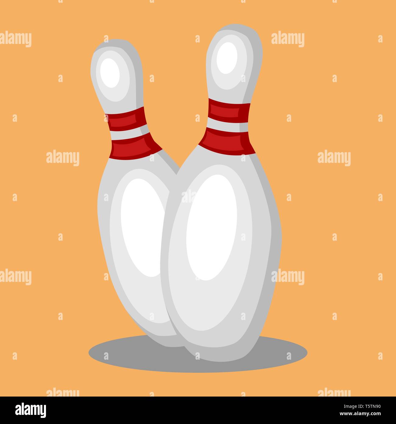 Zwei Bowling Pins in der Farbe Weiß mit roten Linien um den Hals in orange Hintergrund vector Farbe, Zeichnung oder Abbildung. Stock Vektor