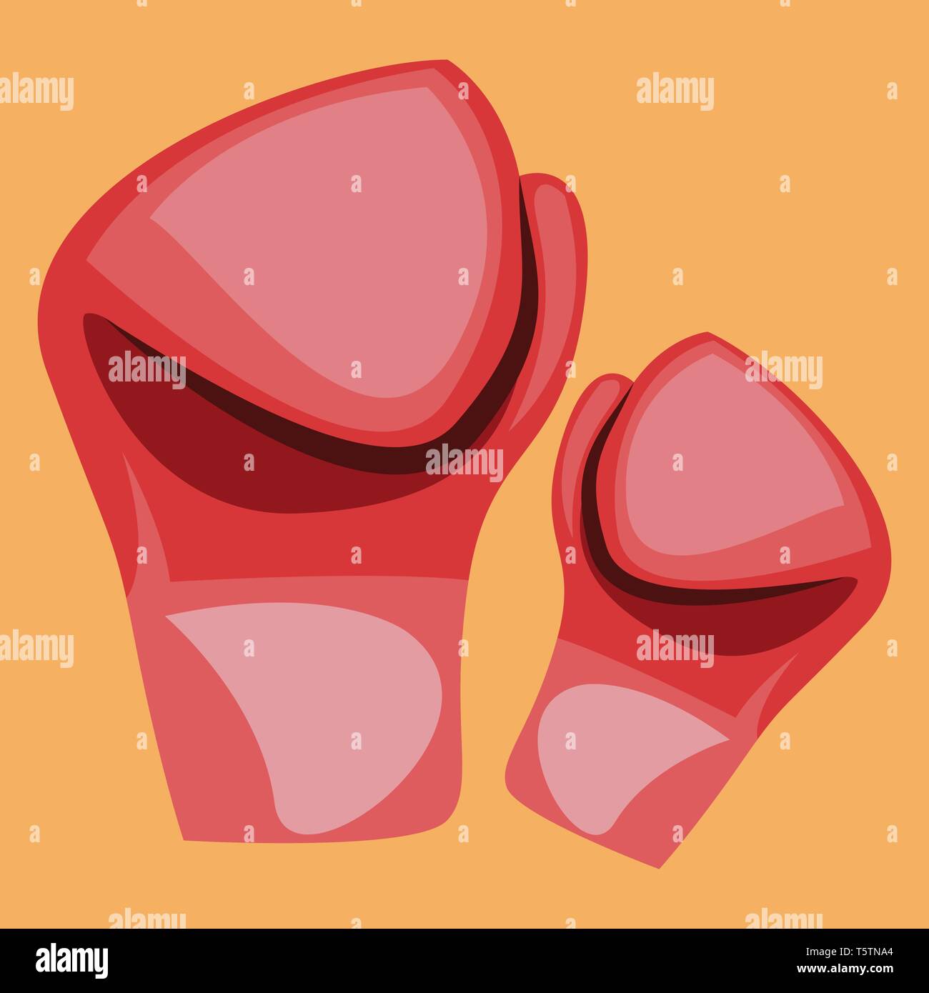 Zwei Hände Handschuhe in rosa Farbe für Boxen in oranger Farbe Hintergrund vector Farbe, Zeichnung oder Abbildung. Stock Vektor