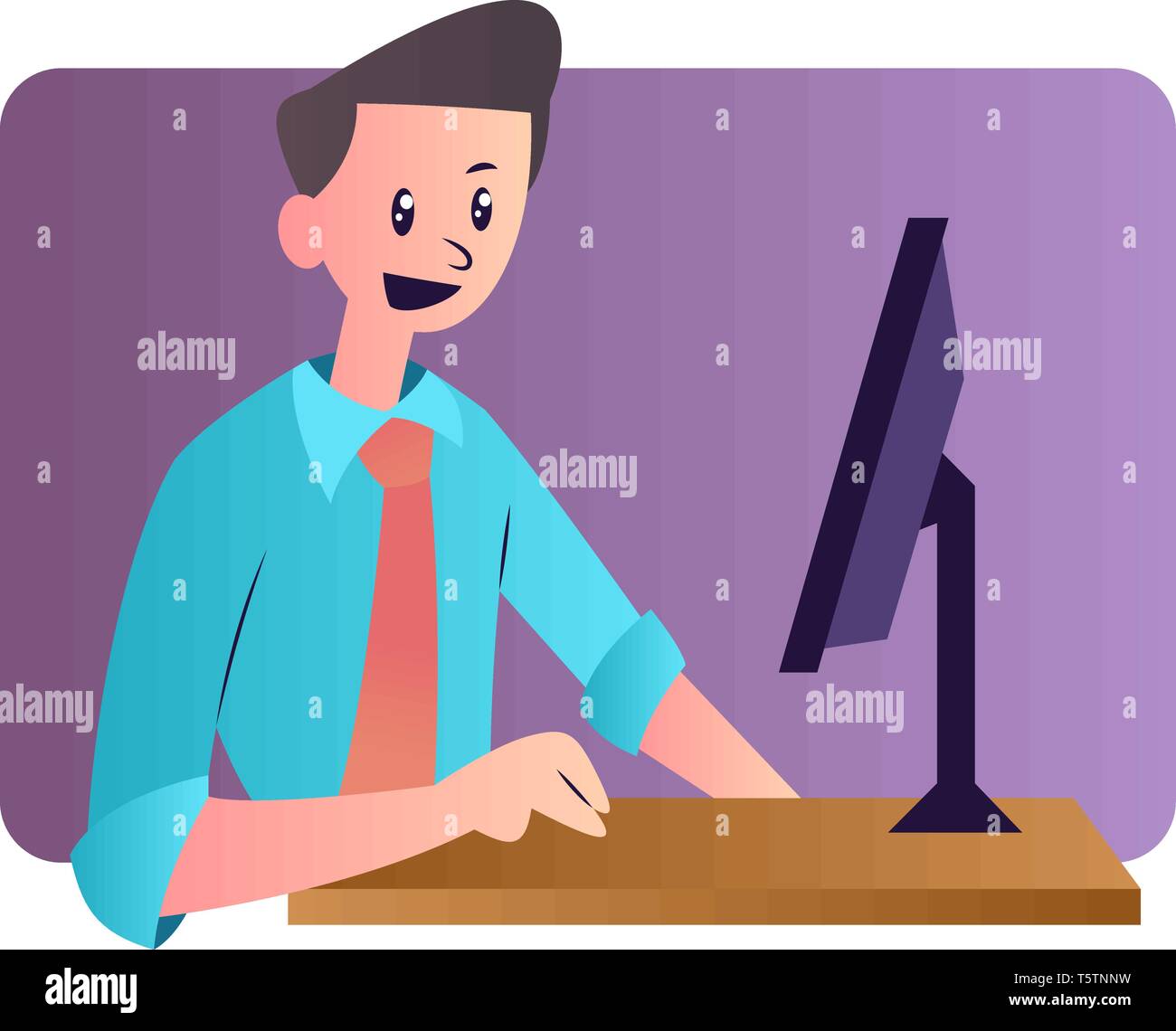 Cartoon Mann bei der Arbeit am Computer Vektor illustartion auf weißem Hintergrund Stock Vektor