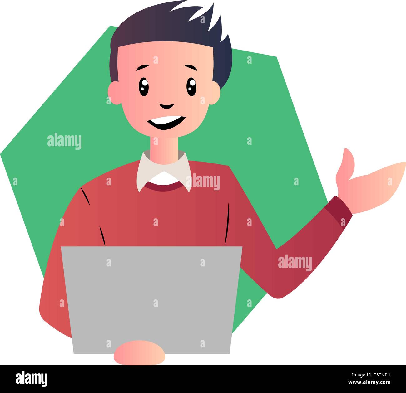 Cartoon Mann mit Laptop Vektor illustartion auf weißem Hintergrund Stock Vektor