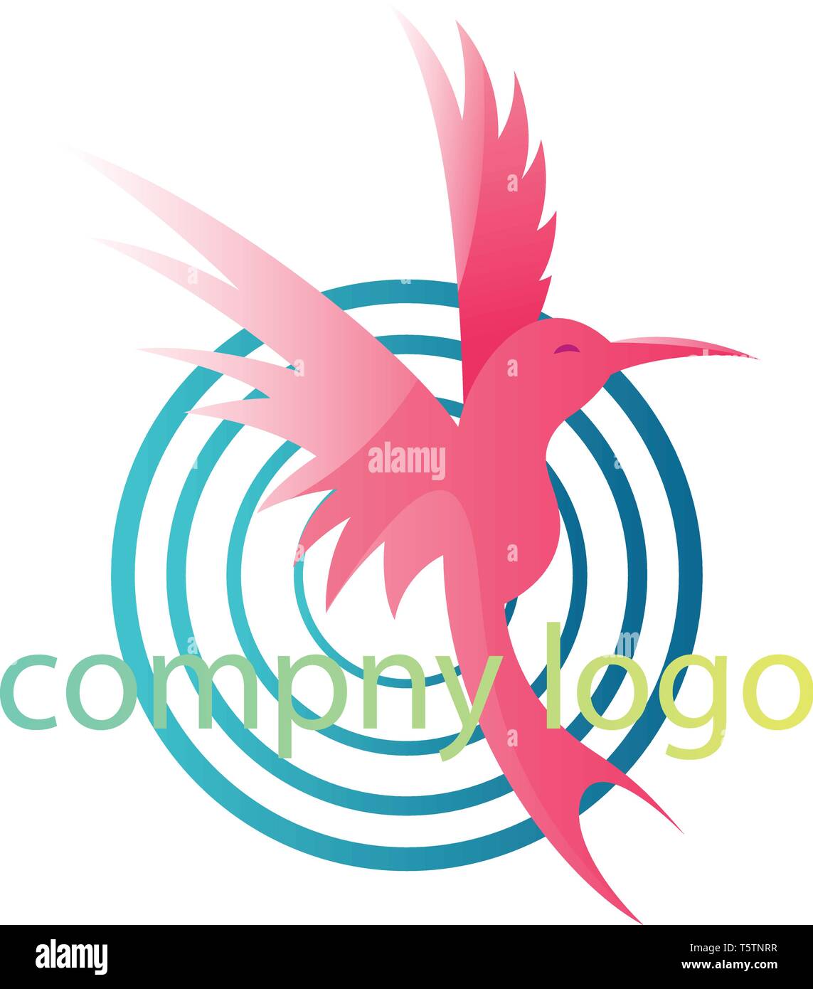 Rosa Vogel mit vier blauen Kreise und leeren Text vector Logo auf weißem Hintergrund Stock Vektor