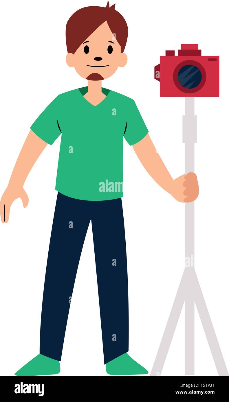 Fotograf mit roten Kamera Charakter Vector Illustration auf weißem Hintergrund Stock Vektor