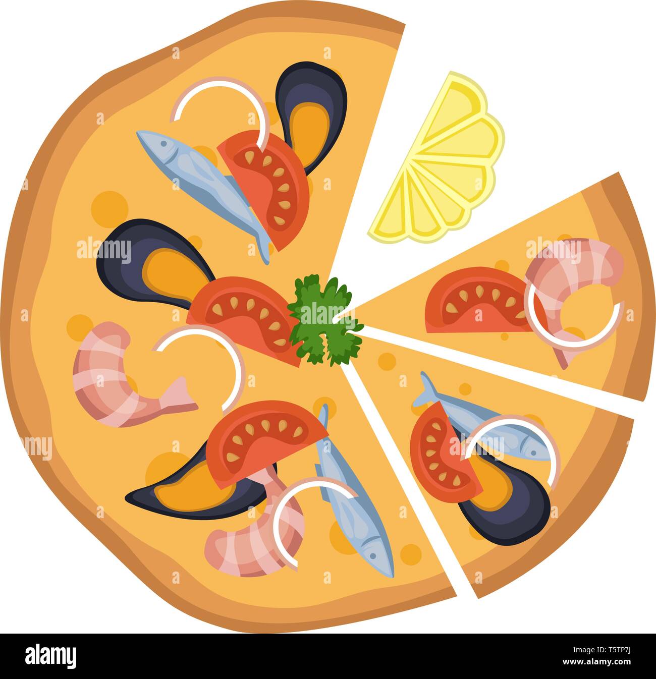 Pizza Frutti di Mare illustration Vektor auf weißem Hintergrund Stock Vektor