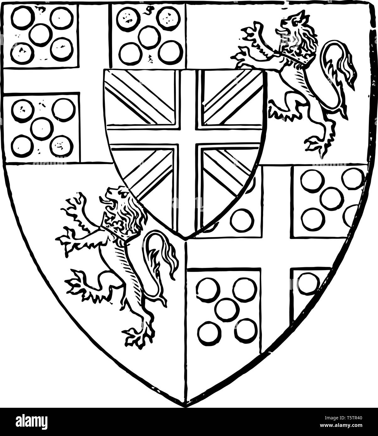 Arme der Herzog von Wellington ist eine heraldische Schild vintage Strichzeichnung oder Gravur Abbildung. Stock Vektor