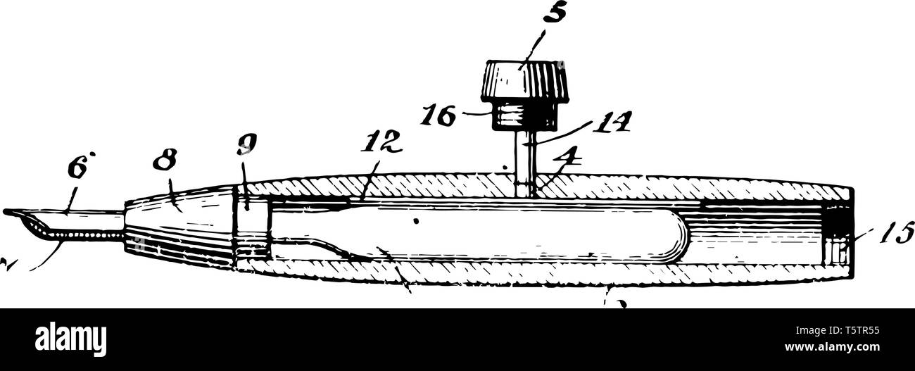 Füllhalter mit Tinte media Instrumentierung pen Schreiben vintage Strichzeichnung oder Gravur Abbildung realisieren. Stock Vektor