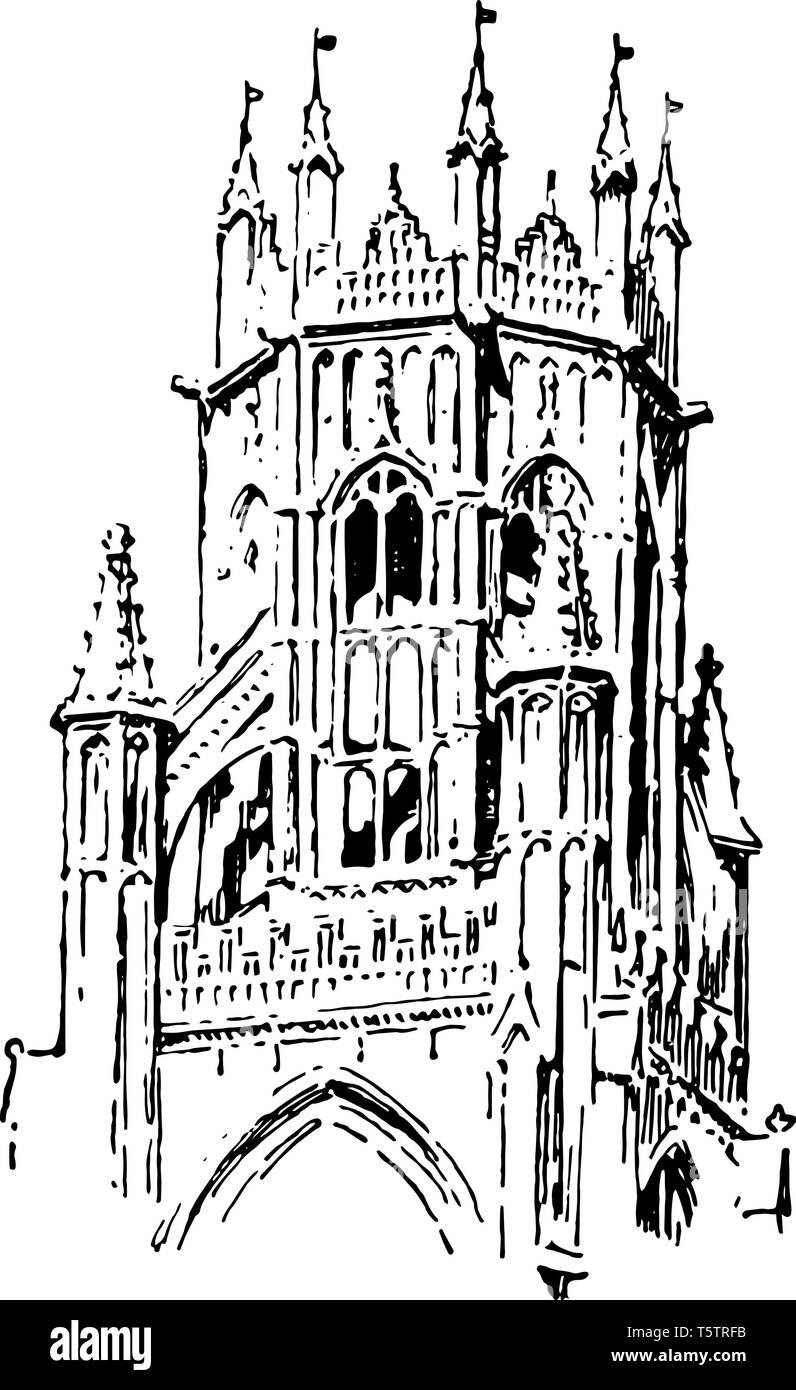 Laterne Turm der St. Botolph's; Boston, Lincolnshire, Architektur, Kathedrale, Christentum, Kirche, England, Gothic, lampe, Licht, vintage Line drawi Stock Vektor