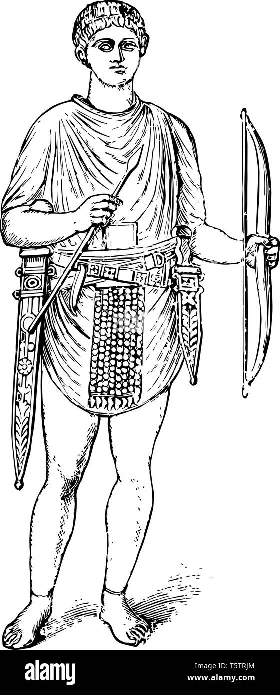 Archer ist ein Roman Empire vintage Strichzeichnung oder Gravur Abbildung. Stock Vektor