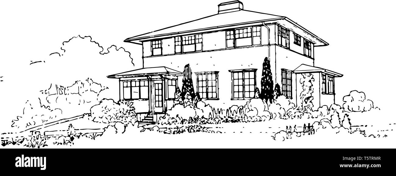 Ein Haus für die Plains Great Plains und eine wachsende Bevölkerung vintage Strichzeichnung oder Gravur Abbildung: Haus. Stock Vektor
